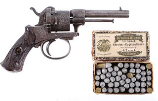 Engraved Belgian Pinfire 7mm Revolver c.1800's