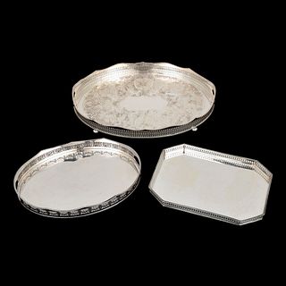 3 English Silver Plate Serving Trays