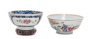 Two Chinese Export Famille Rose Porcelain Bowls Diameter of larger 7 1/8 inches.
