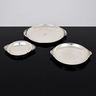3 Ornate-Handled Sterling Silver Serving Trays