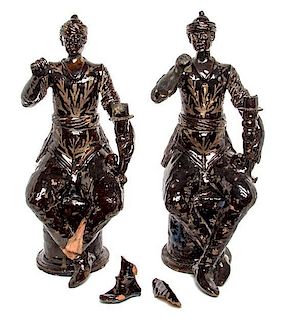 A Pair of Chinese Glazed Terra Cotta Figures Height 23 1/2 inches.