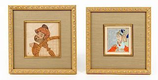 Two Indo-Persian Miniature Paintings Height of first 4 x width 3 3/4 inches.