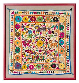 An Indian Embroidered Tapestry 25 x 25 inches.