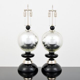 Pair of Large Italian Mercury Glass Ball Lamps