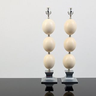 Pair of Large Ostrich Egg Lamps