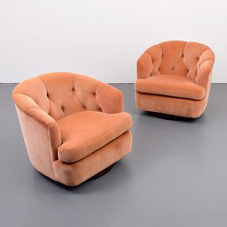 Pair of Swivel Lounge Chairs Attributed to Milo Baughman