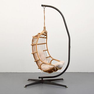 Rattan Hanging Lounge Chair, Manner of Arthur Umanoff