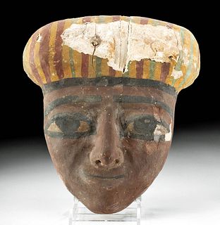Egyptian Painted / Gesso'd Wood Mummy Mask