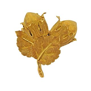Buccellati 18k Gold Acorn Leaf Brooch Pin 