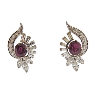 Tiffany & Co Palladium Ruby Diamond Cocktail Earrings 