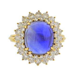 10 Carat No Heat Burma Sapphire Cabochon Diamond 18k Gold Ring 