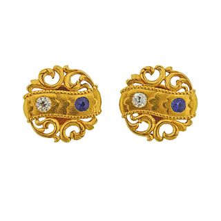 Tiffany & Co Victorian 18k Gold Diamond Sapphire Button Set 