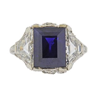 5.28ct No Heat Sapphire Platinum Diamond Ring 