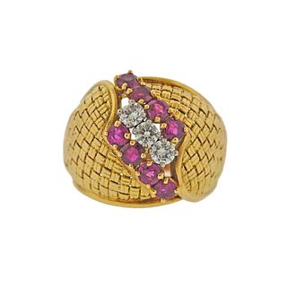 Cartier France 18k Gold Diamond Ruby Ring 