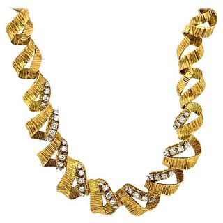 Twisted 18k Yellow Gold Diamond Necklace