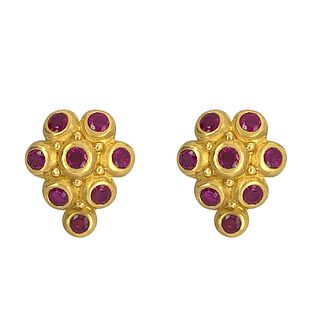 Roberge 22k Yellow Gold & Ruby Ear Clips