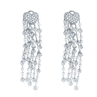 18k White Gold Long Diamond Earclip Earrings