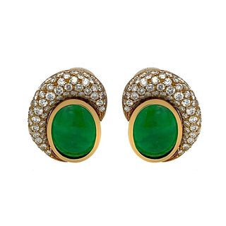 18k Yellow Gold Diamond Natural Jade Jadeite Clip-On Earrings