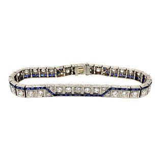 Art Deco 1920s Platinum Diamond Synthetic Sapphire Bracelet