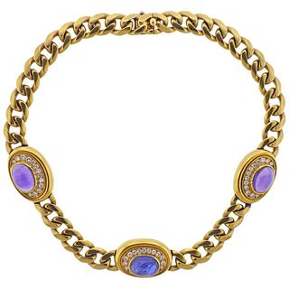 Bulgari Amethyst Sapphire Diamond Gold Necklace