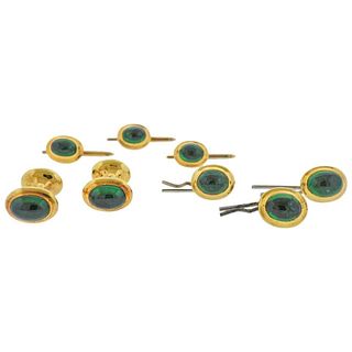 Tiffany & Co. Emerald Gold Cufflinks Stud Button Dress Set