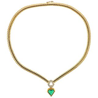 Mellerio Emerald Diamond Gold Pendant Necklace