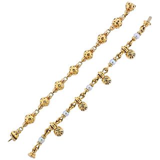 Bulgari Pearl Diamond Gold Charm Bracelet Set