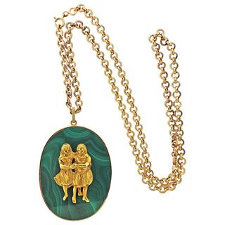 Buccellati Malachite Gold Gemini Zodiac Pendant Necklace