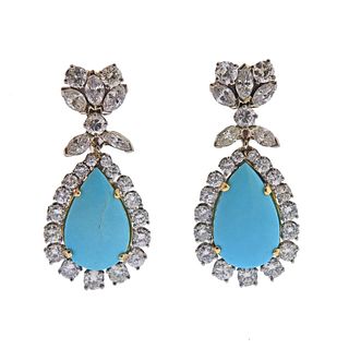 Turquoise Diamond Gold Drop Earrings