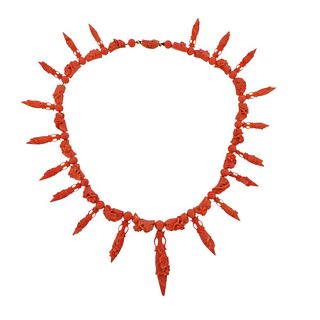 Antique Carved Coral Gold Necklace