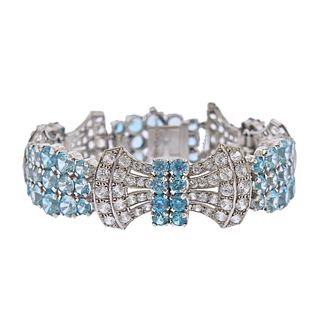 Birks English 9 Karat Gold Diamond Blue Gemstone Bracelet