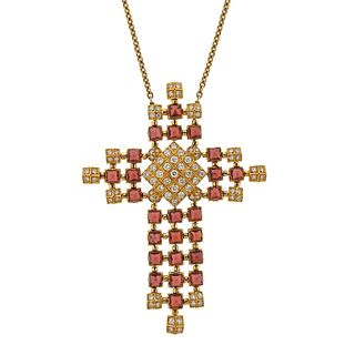 Diamond Rhodolite Gold Pendant Necklace