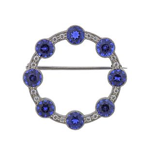 Tiffany & Co Sapphire Diamond Platinum Circle Brooch 