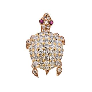 Cartier Paris Diamond Ruby Gold Turtle Brooch