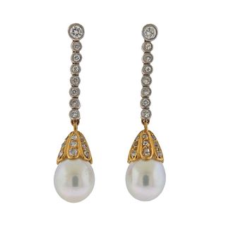 Pearl Diamond Gold Drop Earrings