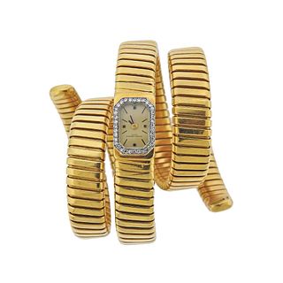 Bulgari Vacheron Constantin Yellow Gold Diamond Tubogas Cuff Watch
