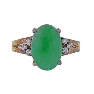 Natural Jade Diamond Gold Ring