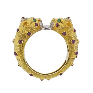Ruby Diamond Emerald Panther Gold Bracelet