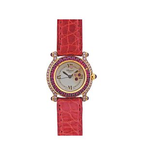 Chopard Happy Sport Pink Diamond Ruby Gold Watch