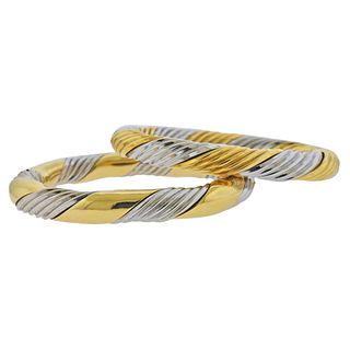 Two Tone Gold Twist Bangle Bracelet Set