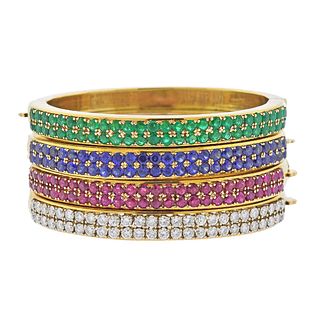 Diamond Sapphire Emerald Ruby Gold Bangle Bracelet Set of 4