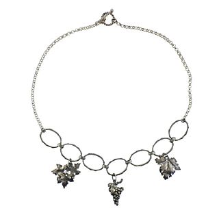 Mario Buccellati Grape Leaf Silver Pendant Necklace 