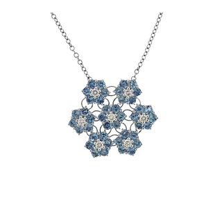 Blue Topaz Diamond Gold Pendant Necklace 