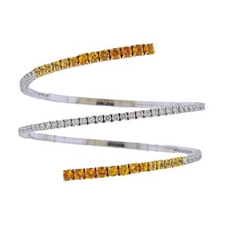 Stefan Hafner Yellow Orange Sapphire Diamond Gold Wrap Bracelet 
