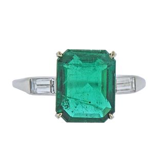 3.70 Carat Emerald Diamond Platinum Ring 