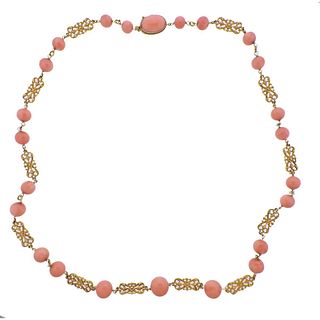 Coral Gold Long Necklace 