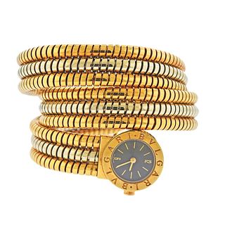 Bulgari Tubogas Two Tone Gold Wrap Bracelet Watch BB 19 1T