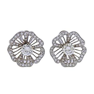 GIA Diamond Gold Flower Earrings 