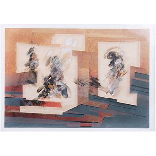 Gustavo Arias Murueta. Sin título. Técnica mixta, collage. Firmada y fechada 83. Enmarcada. 43 x 62 cm