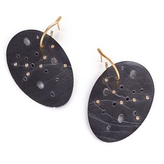 Round Firefly earrings in sterling and 18K gold with J hook